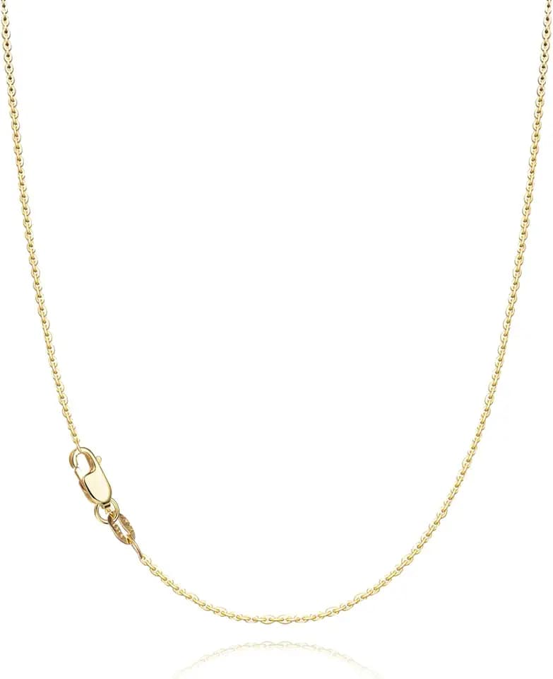 Solid 18K Gold Plated 925 Sterling Silver Chain Necklace for Women, 1.1mm Thin Dainty Cable Chain Non Tarnish & Sturdy Women's Chain Necklace 14/16/18/20/22/24 Inches