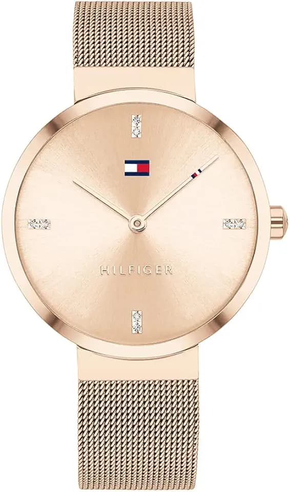 Tommy Hilfiger Analog Quarzuhr für Damen Edelstahl-Mesh Gliederarmband