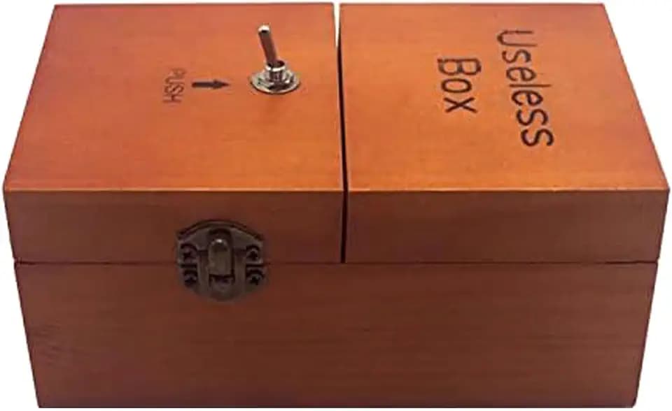 Wooden Useless Box, Lassen Sie Mich Allein Maschine Kasten, Macht Sich Selbst Fertig Zusammengebaut für Geburtstag und Party Geschenk Kreative Erwachsene Lustige Geschenk Spaß Party Funny