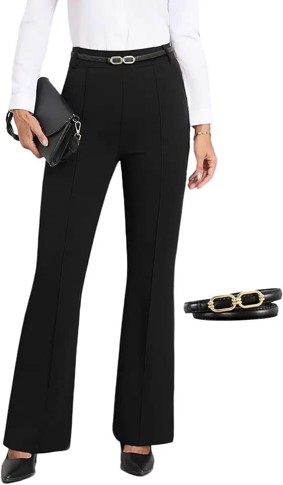 Agenlulu Women's Bootcut Dress Pants High Rise Stretch Pleated Trousers