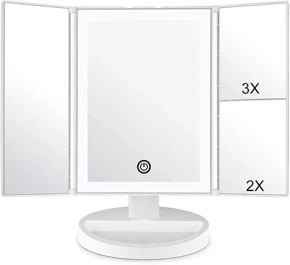 WEILY Schminkspiegel mit LED-Beleuchtung und Touchscreen, Vergrößerung 1X/2X/3X, Drehung um 180 °, batteriebetrieben und über USB betrieben (weiß)