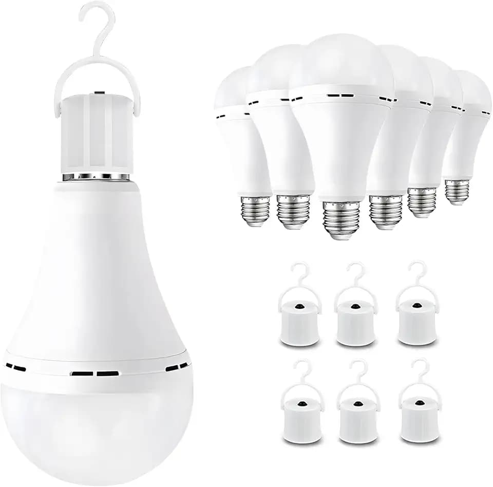 Emergency Rechargeable Bulbs 6Pk,A21 9W 60WEq,1200mAh WW for Power Cut Camp