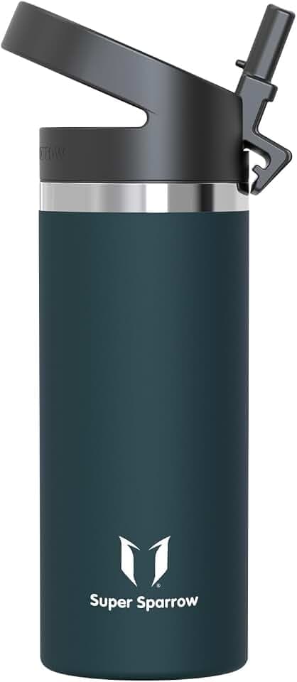 Sparrow Kinder Trinkflasche Edelstahl 500ml Thermosflasche mit Strohhalm