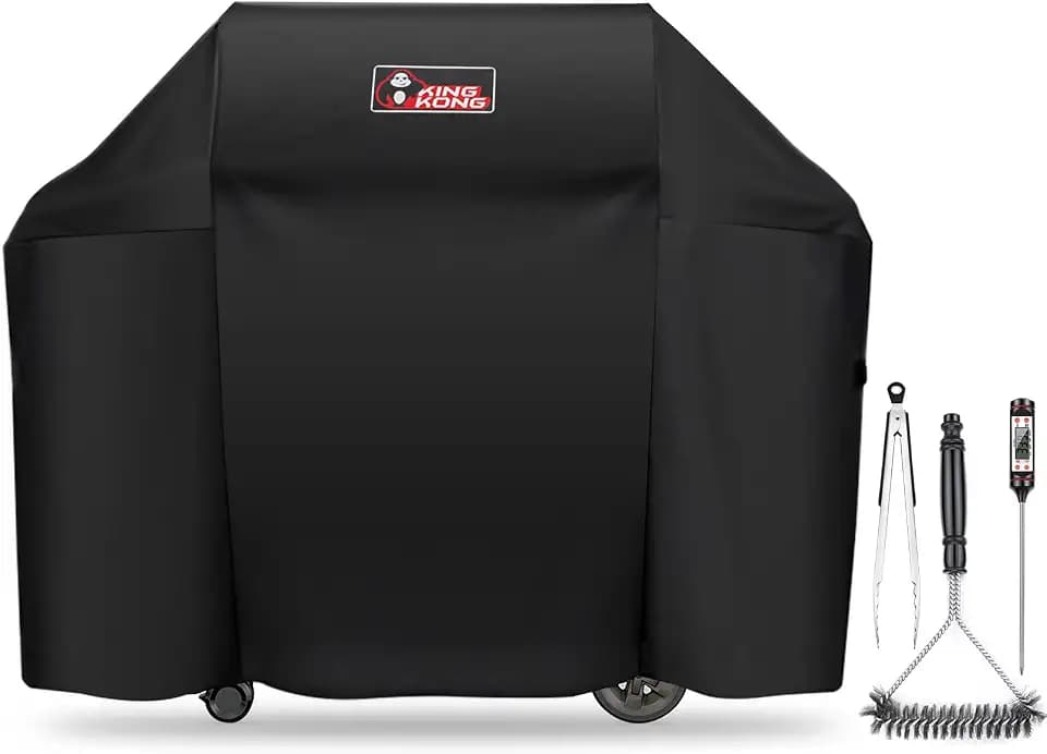 Kingkong 7130 Grill Cover for Weber Genesis II 3 Burner Grill and Genesis 300 Series Grills (Compared to 7130) including Brush, Tongs and Thermometer