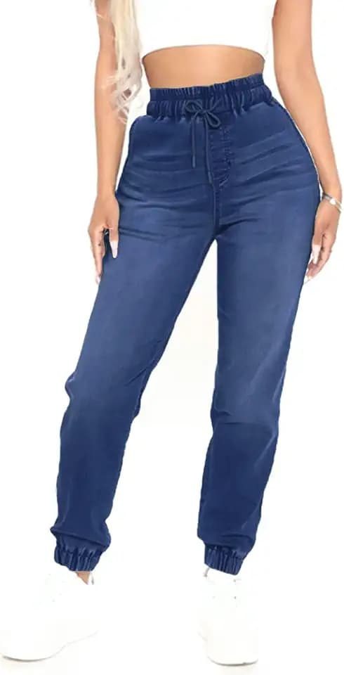 Denim Joggers for Women Jean Joggers with Drawstring Elastic Waist Stretch Loose Denim Pants