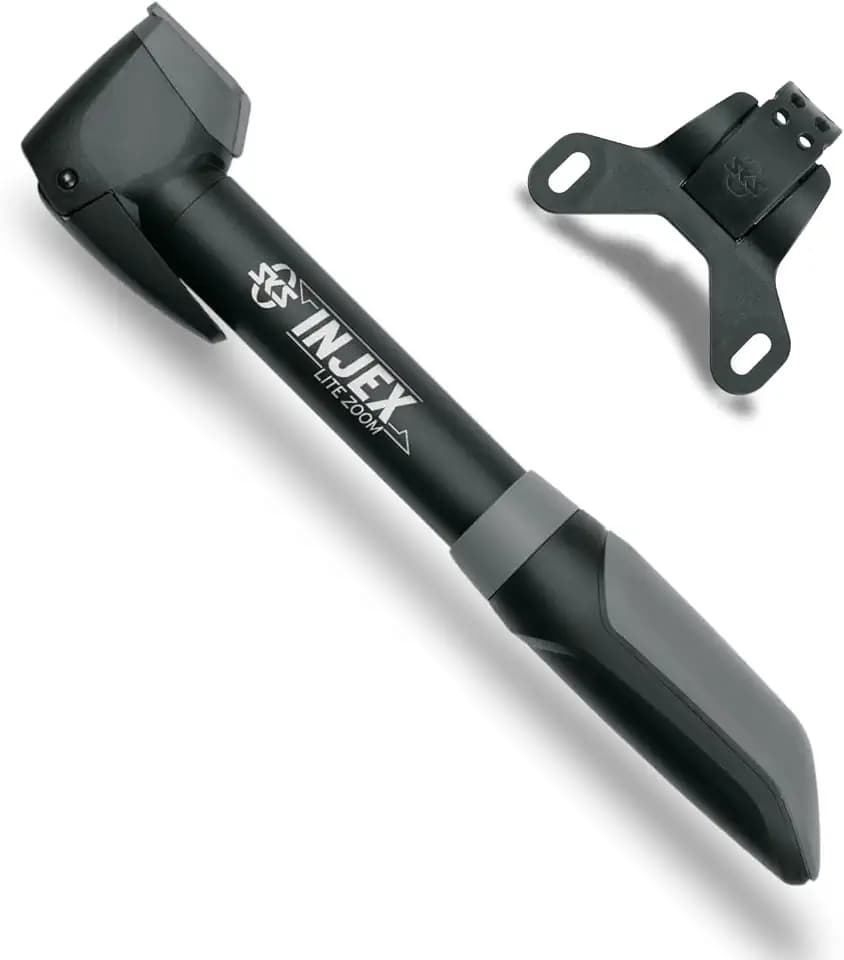SKS Germany INJEX LITE Zoom Minipumpe (Zweikomponentenkunststoff, Druck max.: 10 bar / 144 PSI, Teleskopfunktion, 2 Punkt-Pumpenhalter, Staubschutzkappe), Schwarz