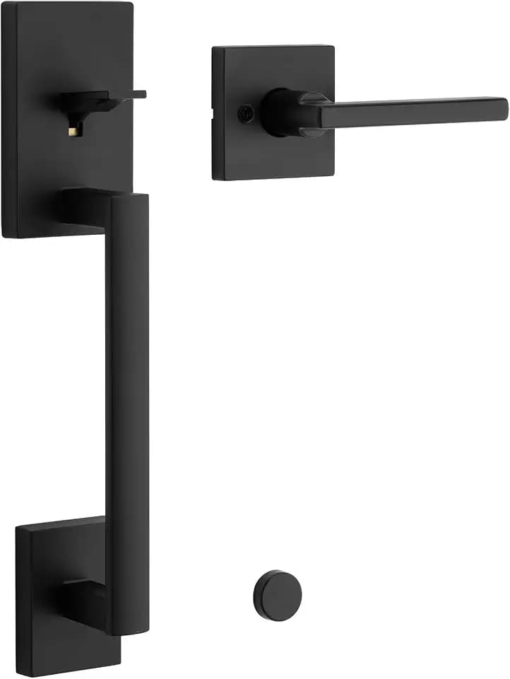 Kwikset San Clemente Front Entry Door Handle Set, No Lock, Matte Black