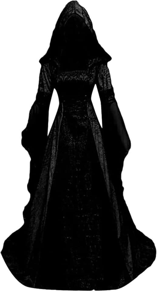Women's Gothic Hooded Witch Dress, Medieval Victorian Halloween Costume