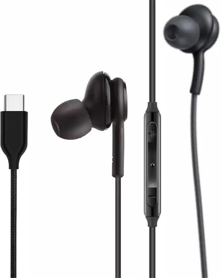 2025 New in-Ear Earbuds Stereo Headphones for Samsung Galaxy Z Fold6 S25 S24 S23 S22 S21 S20 Note 10 10+ - Designed with Microphone and Volume Remote Type-C Connector-Black