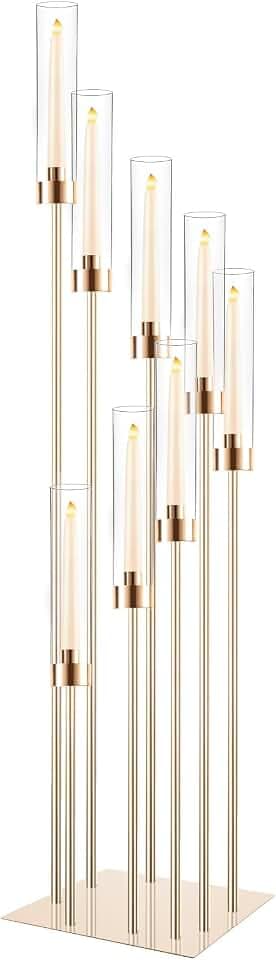 Boden-Kerzenhalter mit Acryl-Lampenschirm, 125 cm hoch, Acryl-Kerzenhalter für konische LED-Kerzen, goldfarbenes Mittelstück für Tisch, Hochzeit, Party, Event, Empfang, Heimdekoration (Gold)