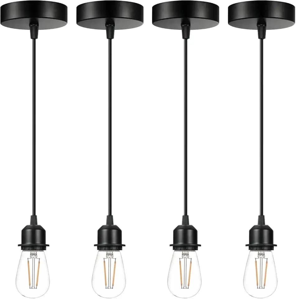 4 Pack Vintage Pendant Light Kit, Farmhouse E27 Base Industrial Lamp Lantern Socket Canopy Kit Cord Holder, DIY Hanging Light Ceiling Lighting Fixture for Kitchen Island Corridor Bar Cafe
