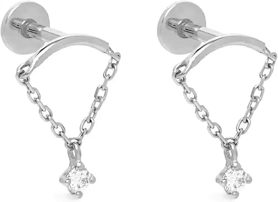Helix Dangle Earrings for Women Flat Back Hypoallergenic Cartilage Piercing Jewelry Chain Diamond Forward Hidden Helix Vertical Earrings