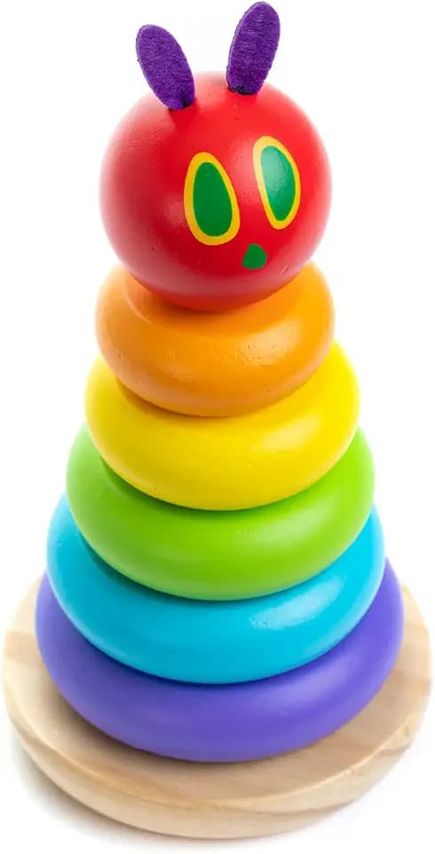 World of Eric Carle, The Very Hungry Caterpillar Wooden Stacker with Colorful Rainbow Rings, 7 Inch Stacking Solid Wood Educational Developmental Toy –Sorting and Stacking