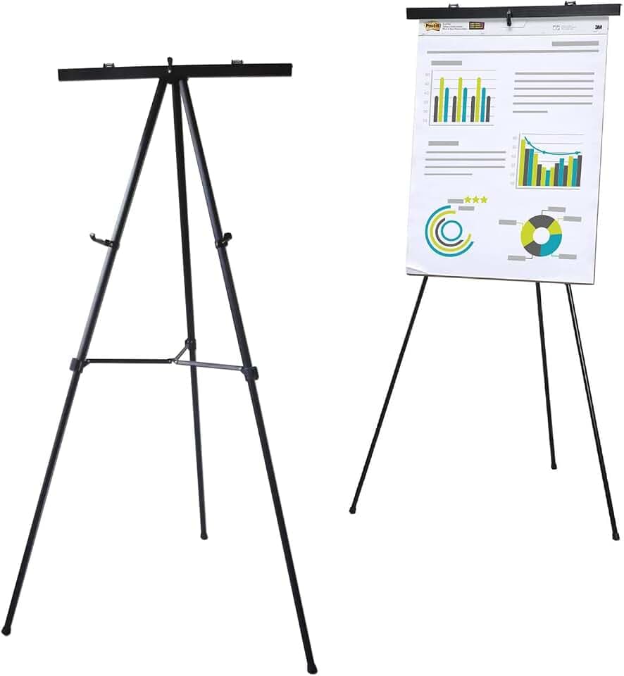 Audio-Visual Direct Adjustable Aluminum Flip-Chart Easel, 37"-70", Black