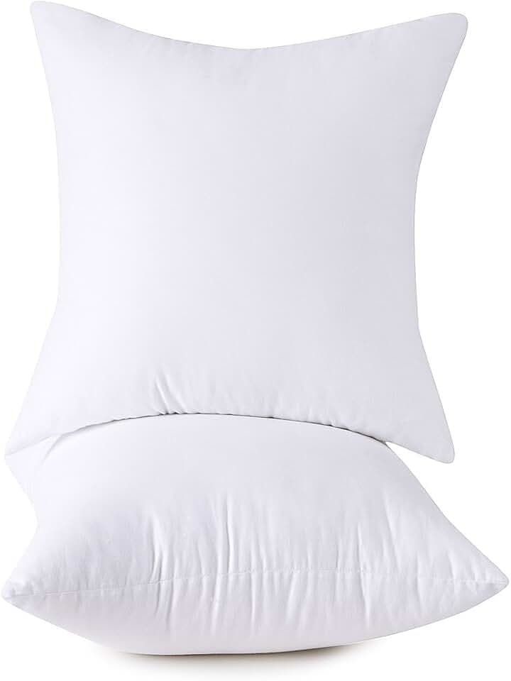 Throw Pillow Inserts, 18x18 Inch Decorative for Sofa, Bed and Chair, Cotton Cover, Set of 2, White