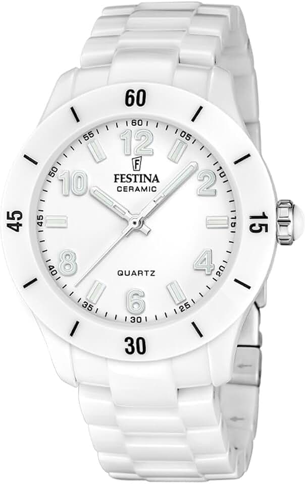 Festina Damen Uhr Analog Keramik Weiß - Quarzwerk - Mineralglas hochresistent - 5 ATM wasserdicht F20720/1 - Ceramic