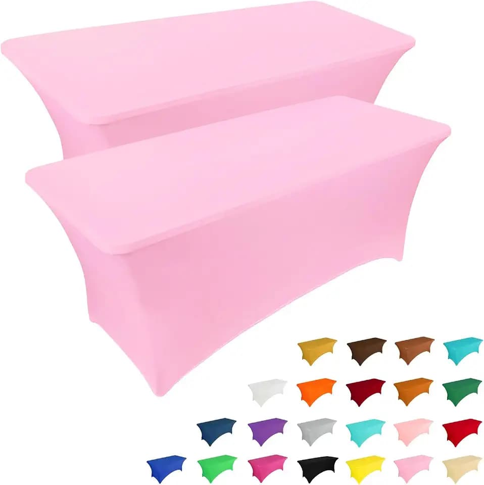 IVAPUPU 2 Pack 8FT Table Cloth for Rectangular Spandex Pink Table Cover