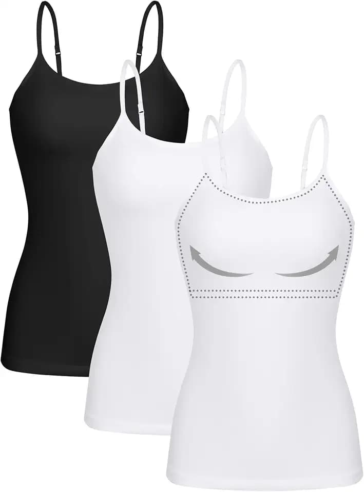 ATTRACO Women 3 Pack Cotton Camisoles Shelf Bra Adjustable Spaghetti Strap