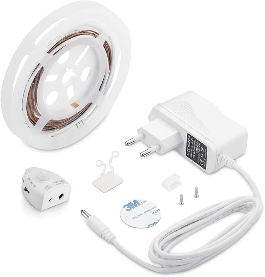 1.2M LED Bettbeleuchtung mit Bewegungsmelder Steckdose 12V (Warmweiß) | Bewegungssensor, Auto Ein/Aus, Dimmbar, Selbstklebend, Zuschneidbar, LED Leiste für Kinderzimmer, Schlafzimmer, Schrank, Flur