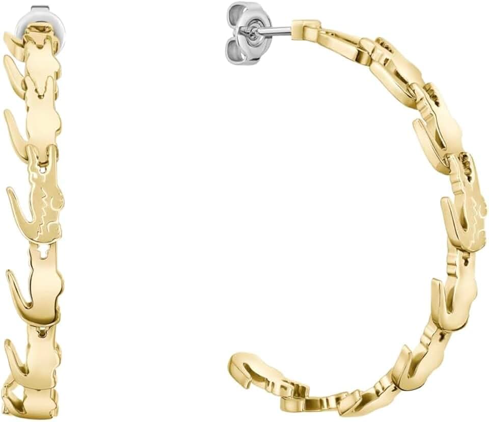 Lacoste Creolen für Damen Kollektion CROCODILE aus Edelstahl mit Gelbgoldbeschichtung mit Krokodilen