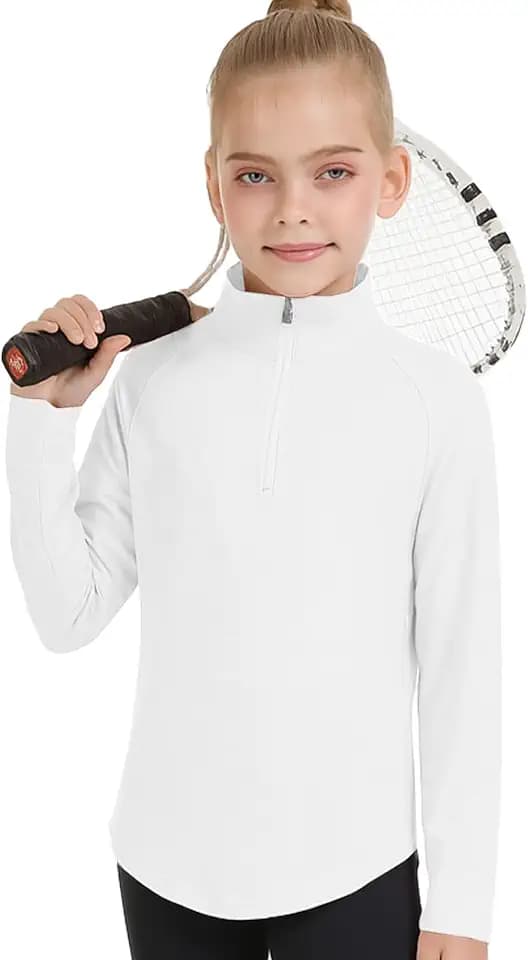 Girls Fashion Shirts Long Sleeve 1/4 Zip Pullover Trendy Tshirt Kids Cute Fall Athletic Workout Tops Basic Tees 5-14 Years