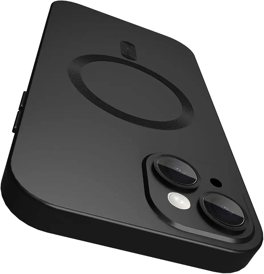 Magnetische Schutzhülle für iPhone 15 mit Kameraobjektivschutz, matt-metallischer Glanz schlank weich TPU-Stoßdämpfer stoßfeste Handyhülle für iPhone 15, Schwarz