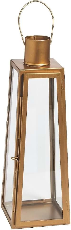 Fun Express Large Metallic Gold Metal Lantern - Elegant Wedding Home Decor Accent - Event Table Settings Parties Celebration Festive Occasions - 16 Inch Tall Stylish Lantern Indoor & Outdoor - 1 Piece