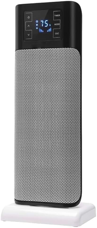 Digitaler Heizlüfter Turm mit verstellbarem Thermostat – Oszillierender Elektroofen mit Touch-Bedienfeld aus Terrakotta, 17 x 22 x 58 cm, Grau und Schwarz