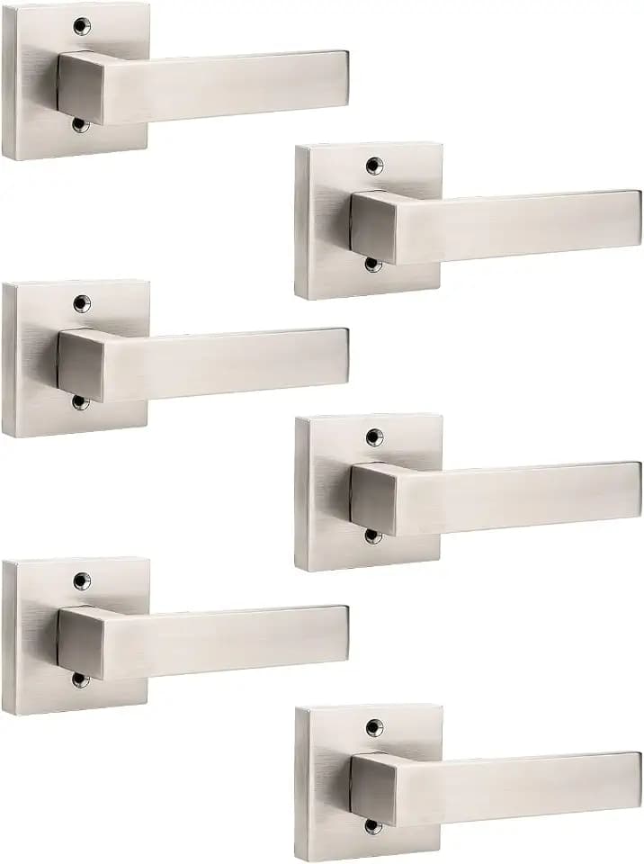 Gobrico Pack of 6 Brushed Nickel French Dummy Door Handles, Heavy Duty Closet Balcony Pantry Hardware, Non-Turning Single Dummy Levers(Exposed Screws)