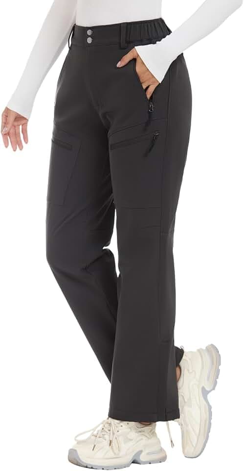 Women's-Snow-Ski-Pants-Fleece-Lined-Waterproof-Insulated Flare Warm for Snowboard Winter Hiking Travel 5 Pockets