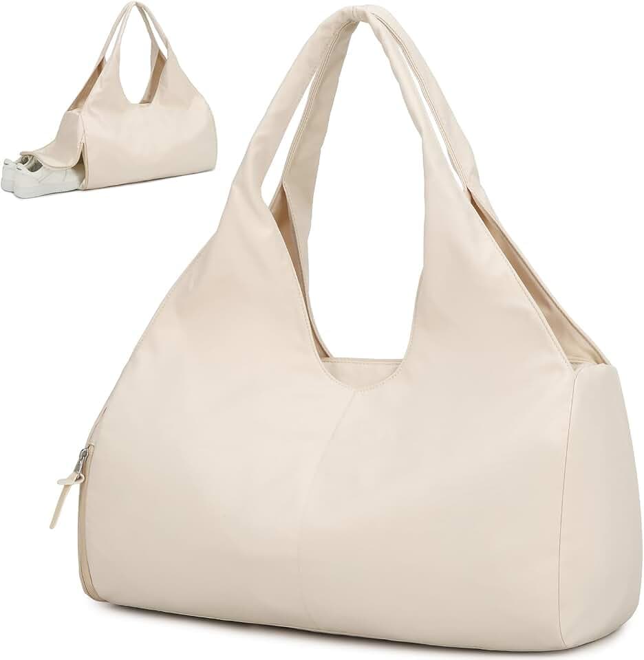 Reisetasche Sporttasche Damen Handgepäck mit Schuhfach & Nassfach Trainingstasche kleine Sport Tasche für Gym Yoga Sauna Schwimmen (Beige)