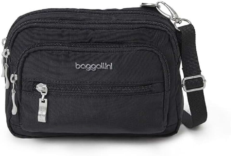 Baggallini Triple Zip Small Crossbody Bag for Women - Lightweight Convertible Fanny Pack Belt Bag