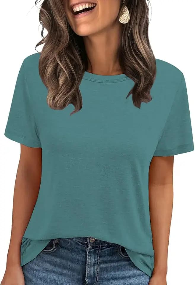 Cuptacc Tshirt Damen Sommer Basic Shirt Rundhals Kurzarm Casual Top