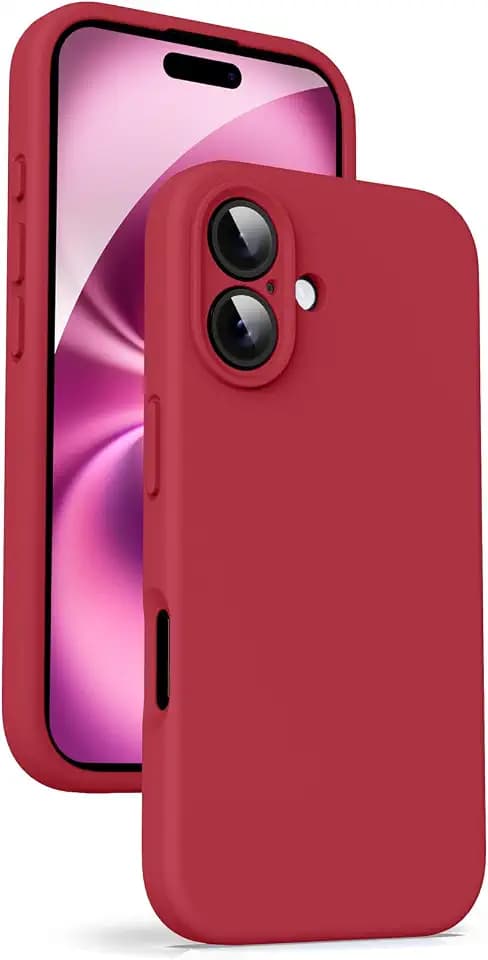 Supdeal Liquid Silikon Hülle für iPhone 16 – [Kamera Rundumschutz] [Kratzfeste integrierte Weiche Mikrofaser] 4 Schicht Vollschutz Stoßfest Gel Gummi Handyhülle, 6,1 Zoll, Rot