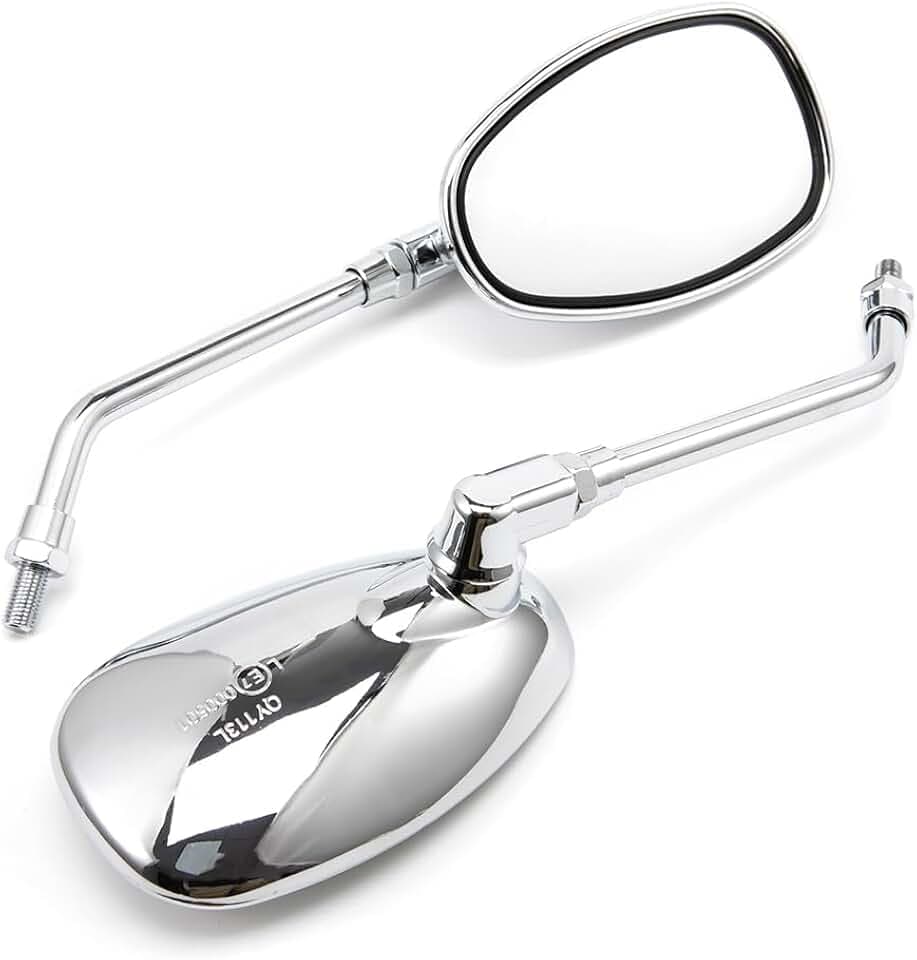 Universal Motorrad Seitenspiegel Oval Chrom Rückspiegel 10MM Motorrad Seitenspiegel FÜR XT 600 Virago 125 535 1100 Vmax 1200 (B)