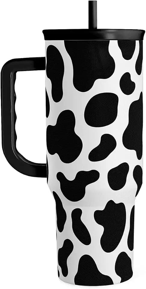 SANDJEST Cow Tumbler with Handle 40oz, Cow Print Cup Stainless Steel Tumblers Coffee Travel Cups with Slider Lid, Cow Gifts for Women Birthday Christmas Mothers Day