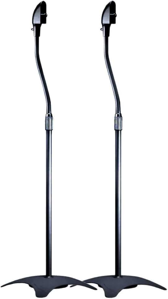Monoprice Satellite Speaker Floor Stands - Black (Pair) Supports Up to 5 Lbs. Each, Height Adjustable (26.8 to 43.3 Inches)