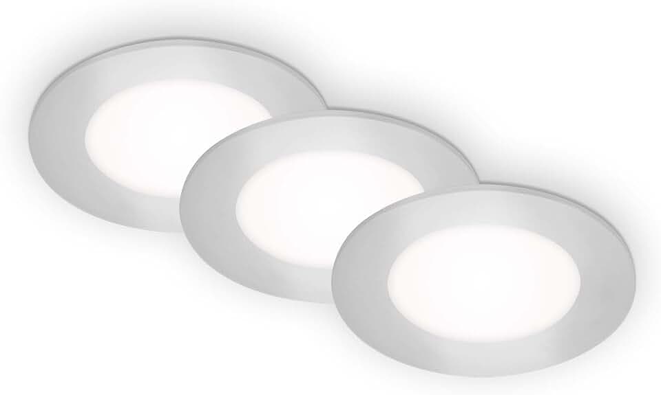 BRILONER Leuchten - 3er Set Einbauleuchten Decke LED, Einbaulampen ultraflach, Einbaustrahler, neutralweißes Licht, Chrom-Matt, 86x30 mm (DxH), 7125-434