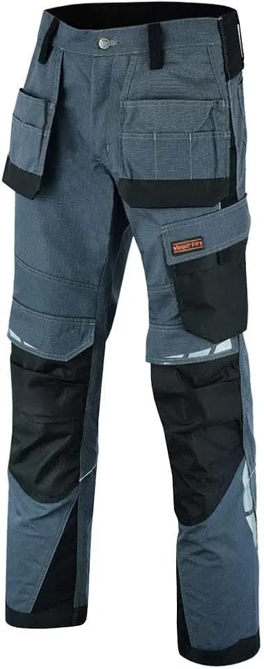 WrightFits Deluxe Arbeitshosen Männer – Schwarz und Grau – robuste Sicherheits - Cargohose – mehrere Taschen – Kniepolstertaschen – dreifach genäht – langlebige Arbeitskleidung