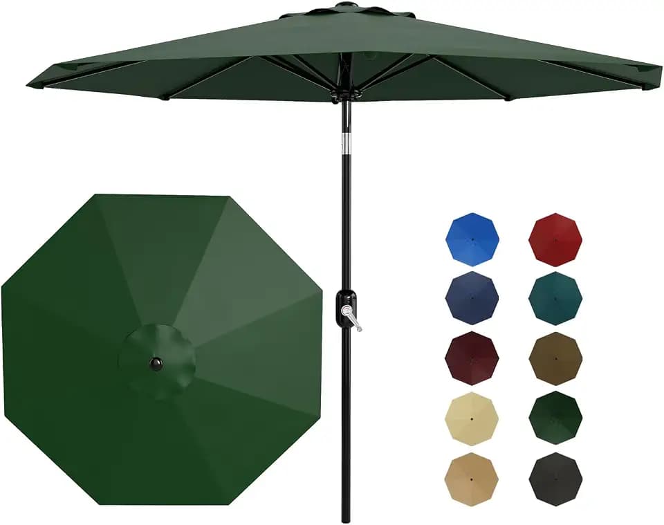 Garvee 9FT Patio Umbrella - Outdoor Table Umbrella with Smooth Crank Lift, Push Button Tilt and 8 Sturdy Ribs - Market Umbrella UV Protection Waterproof for Pool, Deck, Yard, Garden