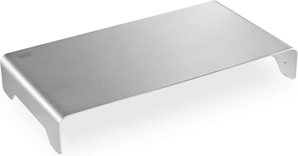 DIGITUS Designer Monitor-Erhöhung aus Aluminium - Bildschirm-Ständer - Traglast 10 kg - Nicht Rutschend - Silber