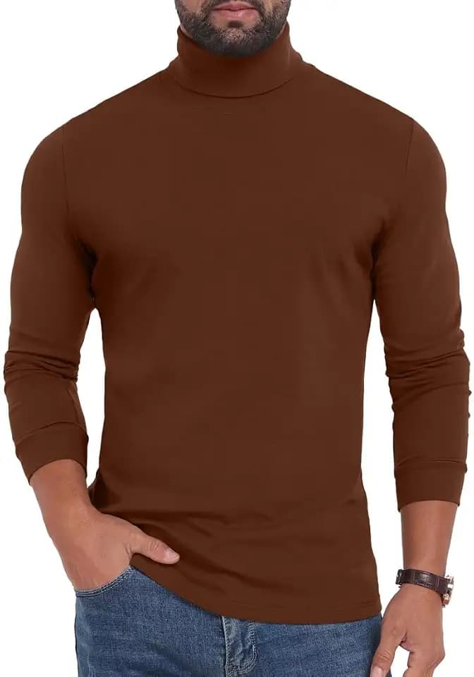 PrinStory Langarmshirt Herren Rundhals Langarm Rollkragenpullover Oberteil Warm Mock Turtleneck Strickpullover