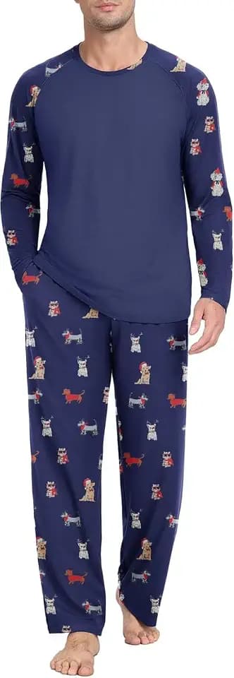PrinStory Schlafanzug Herren Kurz Sommer Pyjama Set Rundhals Kurzarm Oberteile Und Kurze Schlafhose Mit Taschen