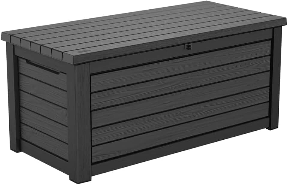 Keter Aufbewahrungsbox/Kissenbox Blackwood, 623 Liter trockener & belüfteter Stauraum - mit Gasdruckfedern - Deckel bis zu 272 kg belastbar