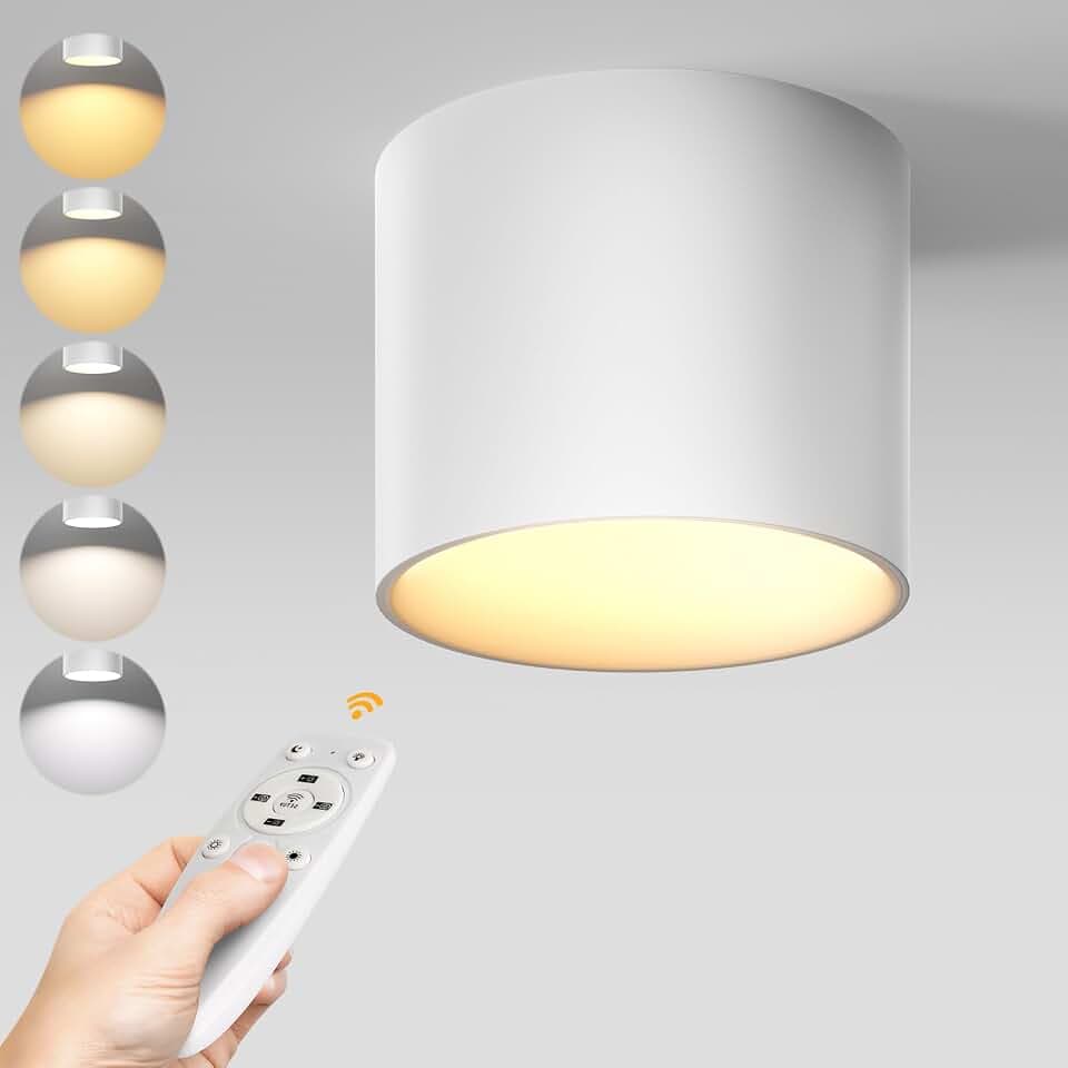 Remote Control Ceiling Spotlight Fixtures Flush Mount, White 1 Pack