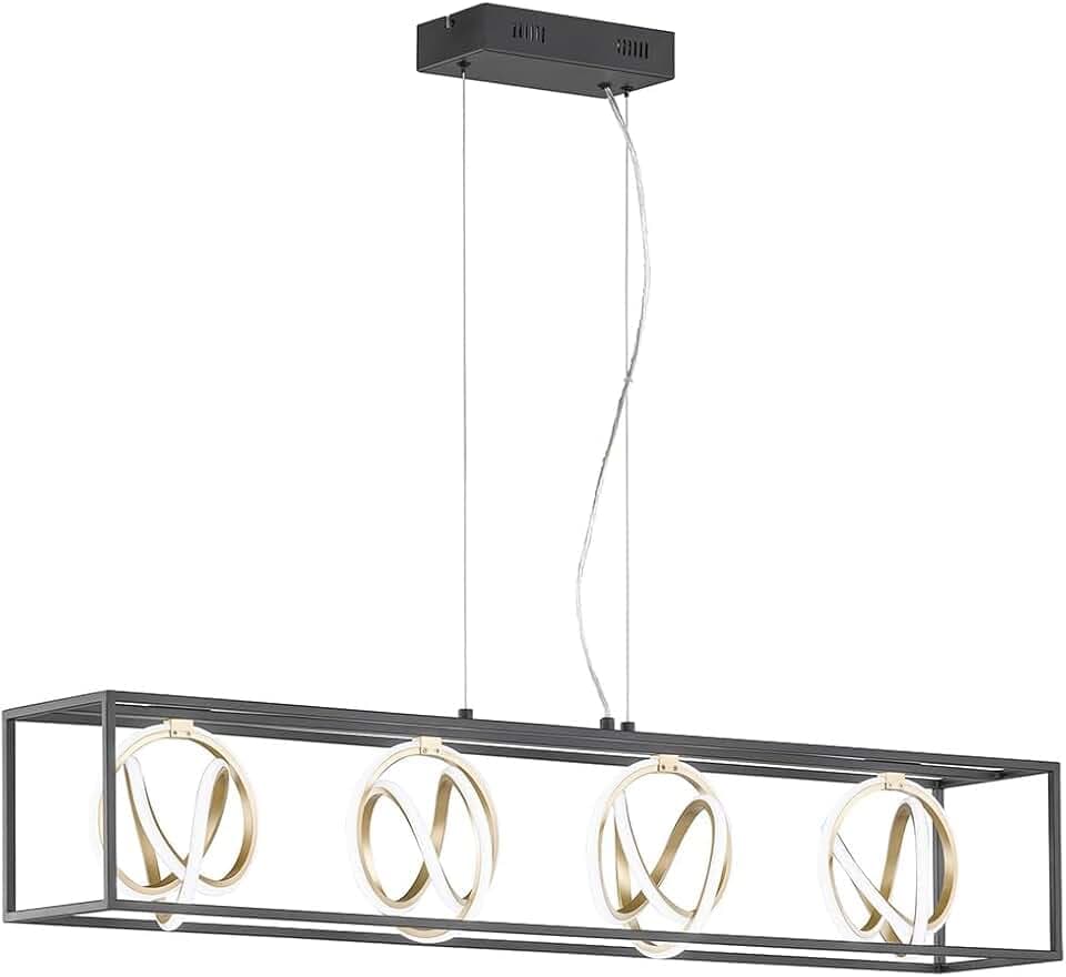Fischer & Honsel Pendelleuchte Gisi | Schwarz Matt|Gold | L: 110 cm, B: 20 cm| A: 150 cm |Höheneinstellenbar| Dimmbar | Farbtemperatureinstellung | 4x LED 15W 2700-6500 K | 5900 Lumen| EEG: F | 60606