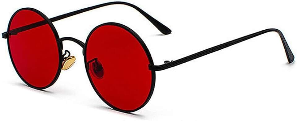 Retro Sonnenbrille im Steampunk Stil Runde Metallrahmen Sonnenbrillen für Herren Damen, Schwarz Rahmen(gläser:rot), Einheitsgröße