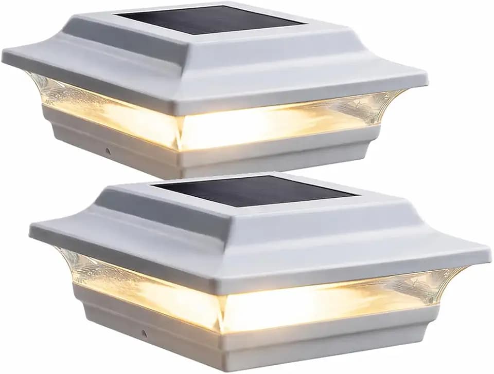 Classy Caps 4x4 Imperial Solar Post Cap (Set of 2) - Fits 4"x4" and 3.5"x3.5" Fence and Deck Posts - White Cast Aluminum - Warm and Cool Light Modes - Heavy-Duty - Mod. #SL211W