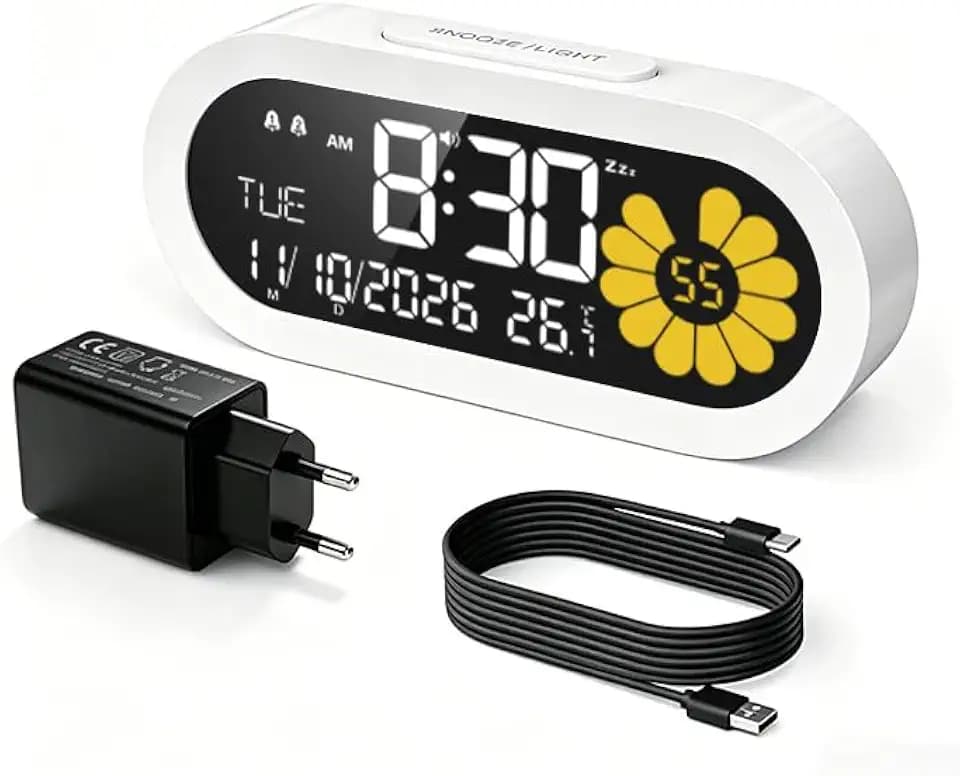 Digitaler Wecker für Schlafzimmer, VA-LCD-Display, Dual-Alarm & Snooze