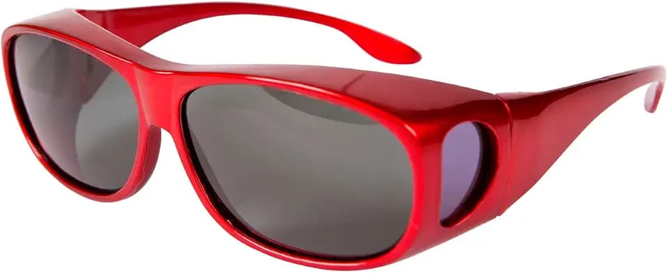 Überbrille, passt über die Sonnenbrille, polarisiert, UV400, zum Umwickeln des Sports, Metallic-Rot, Grau, Gläser der Kategorie 3, helle Sonne